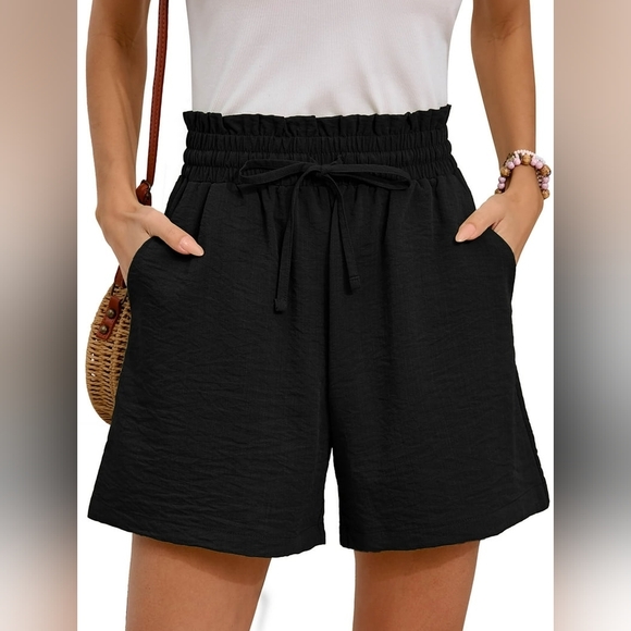 Pants - Chiclily Womens Casual Drawstring Shorts Black Summer Elastic Waist Shorts